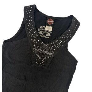 Harley-Davidson Womens Black Rhinestone Studded Tank Top Grunge Biker Motorcycle
